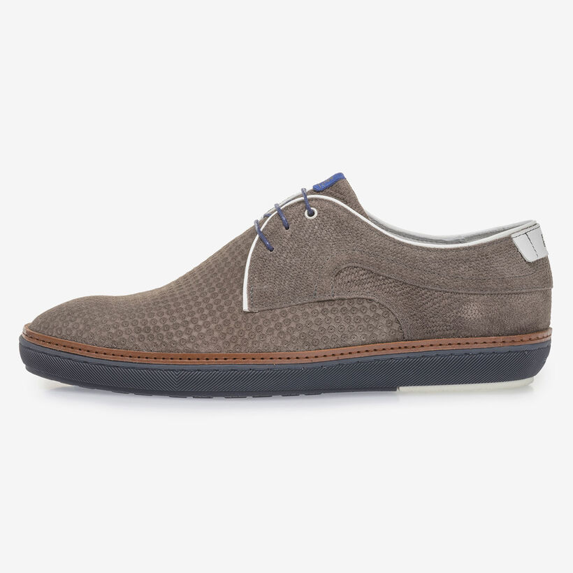Su&egrave;de veterschoen taupe met print