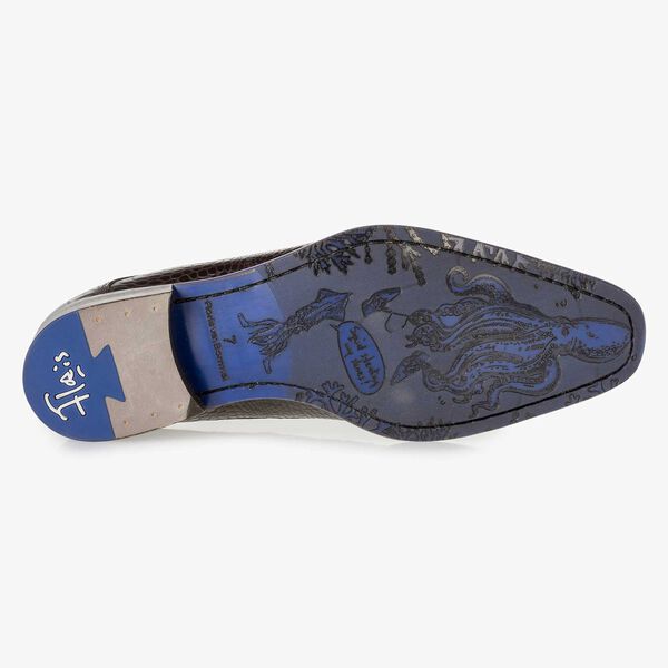 Leren veterschoen cognac met crocoprint