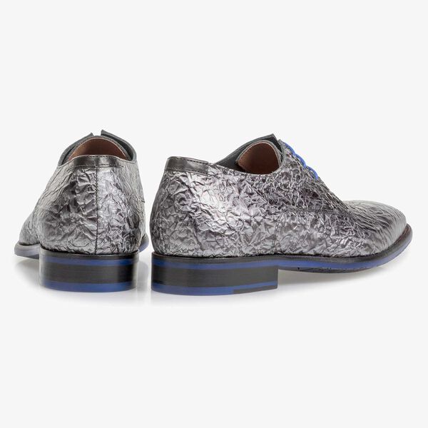 Premium dark grey printed patent leather lace shoe