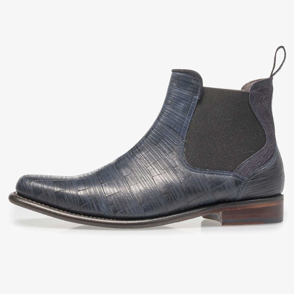 Dark blue leather Chelsea boot with print