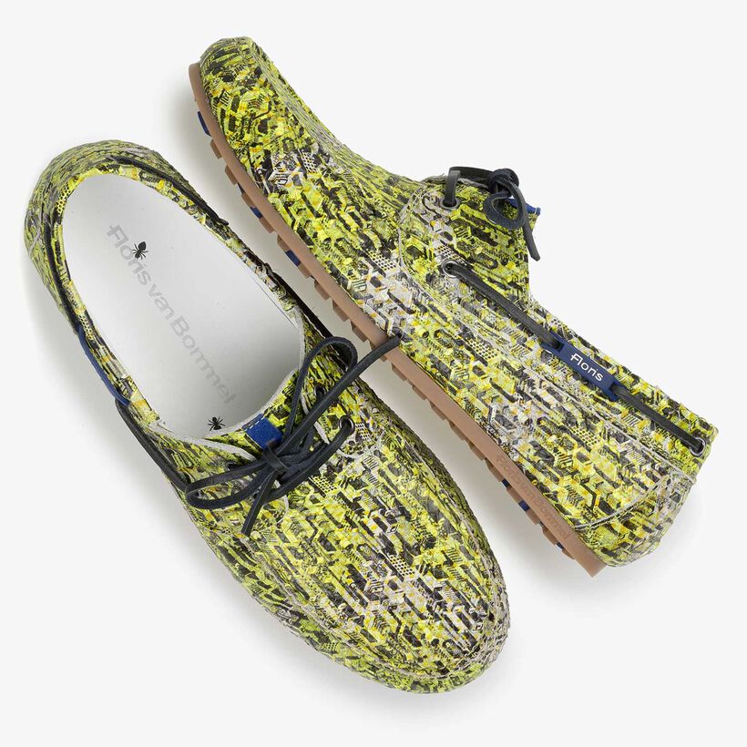 Yellow snake print calf leather sailing shoe