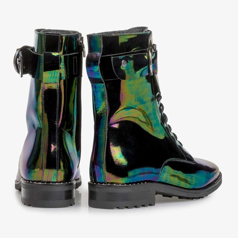 Multi-coloured patent leather lace boot