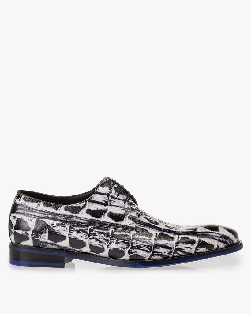 Veterschoen crocoprint zwart/wit