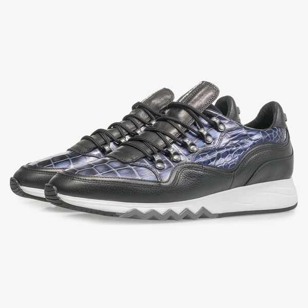 Premium blue printed metallic leather sneaker