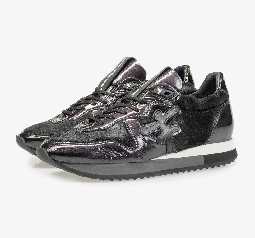 Zwarte lakleren sneaker met F logo