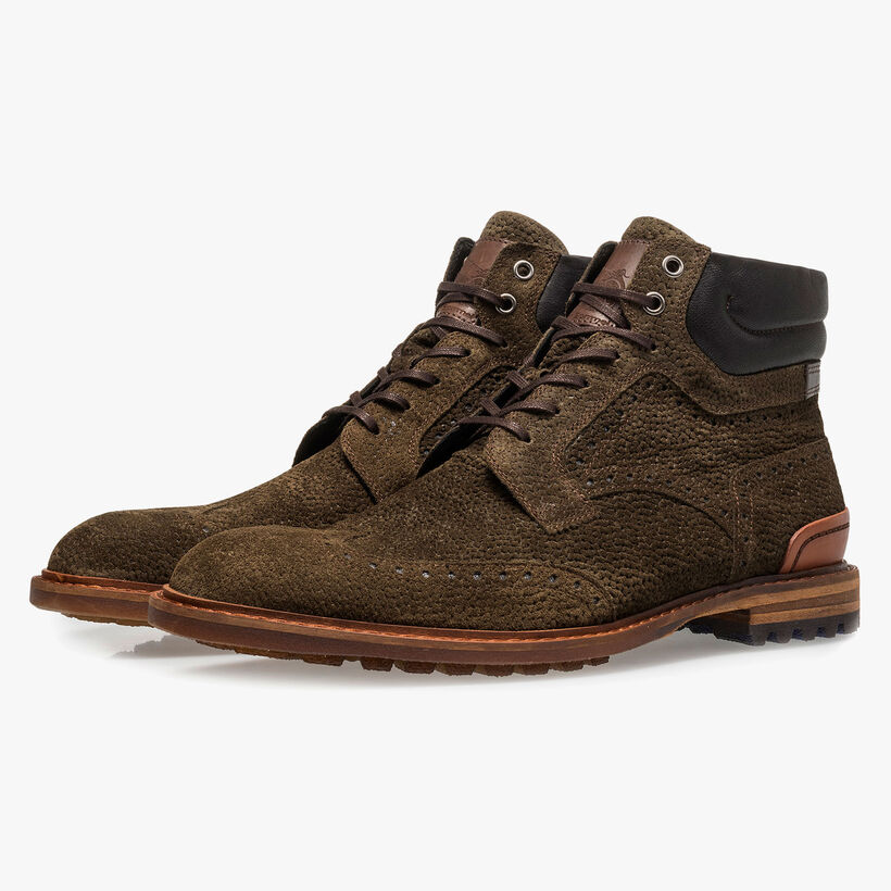 Olijfgroene su&egrave;de veterboot met print