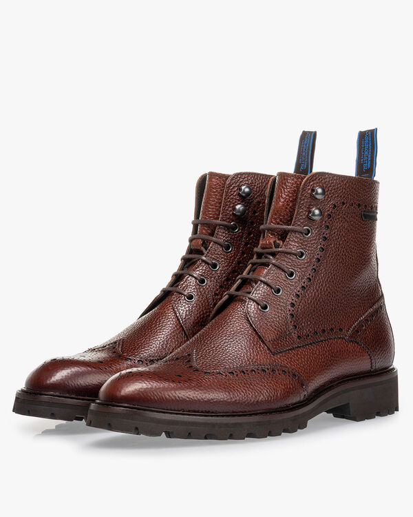 Veterboot geprint leer cognac