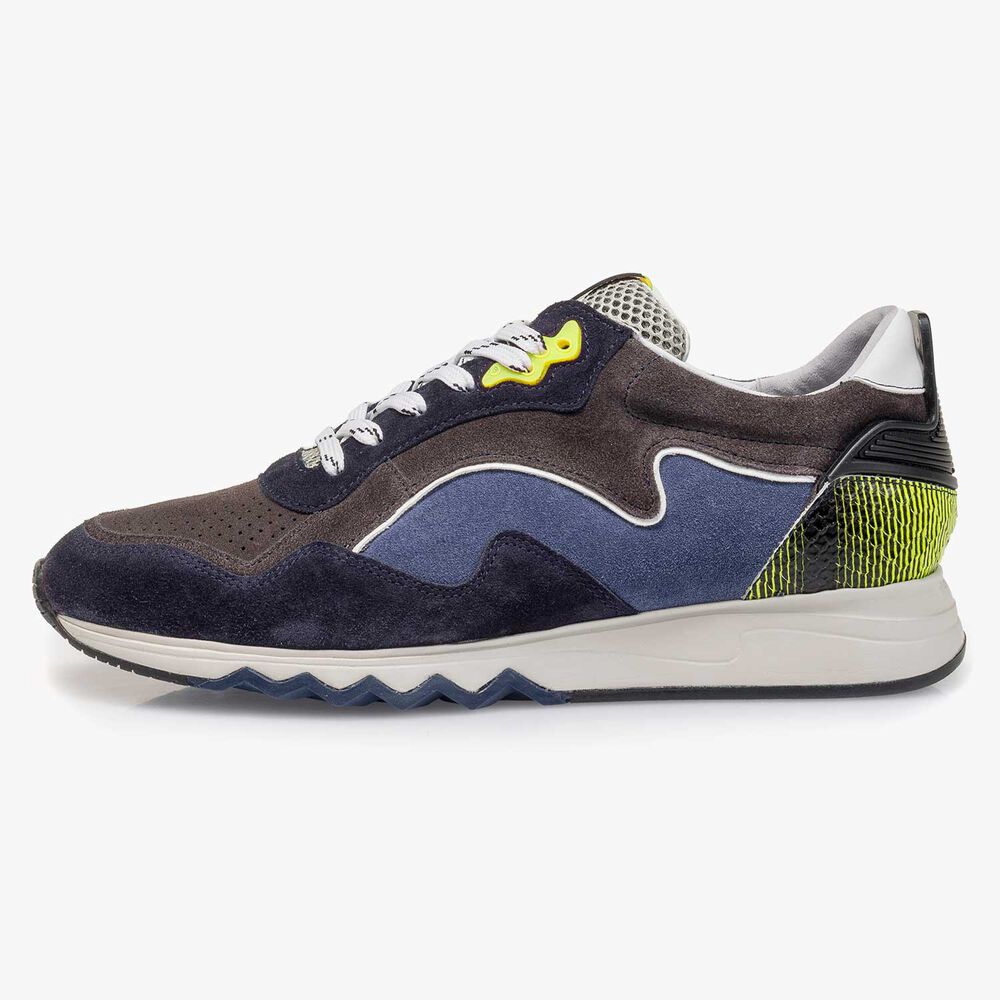 Yellow-blue suede leather sneaker