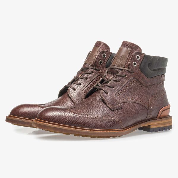 Donkerbruine leren veterboot met print