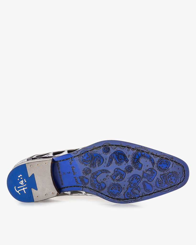 Veterschoen crocoprint zwart/wit