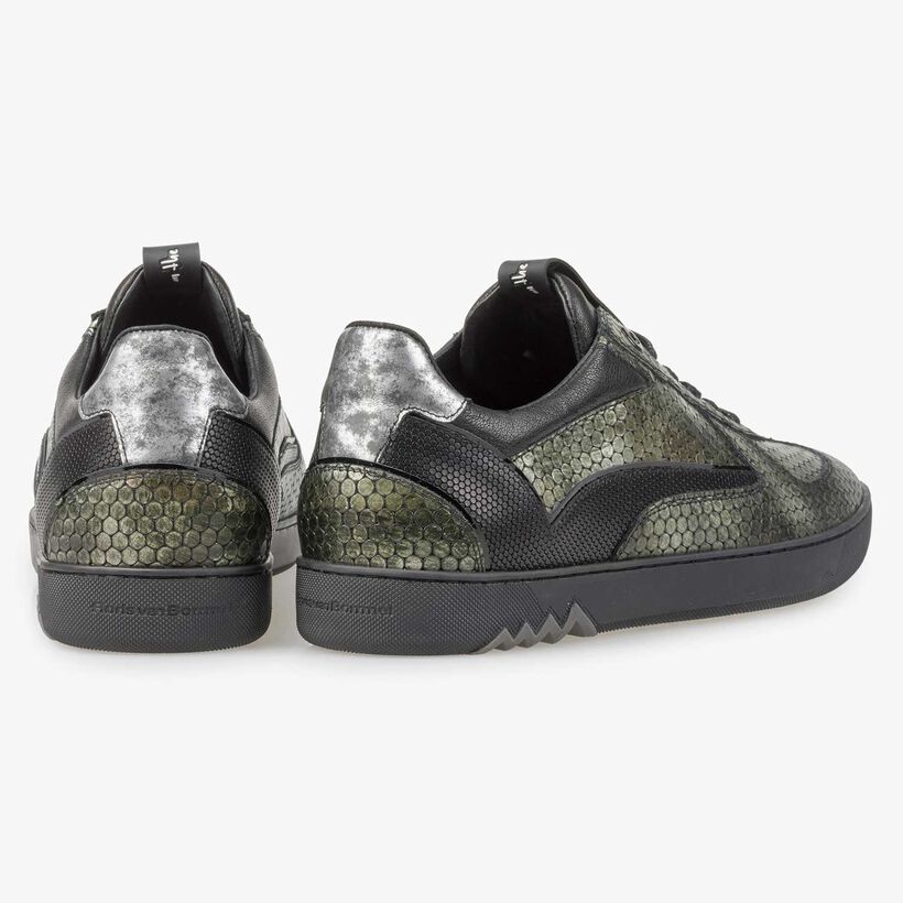Groene metallic leren sneaker met print