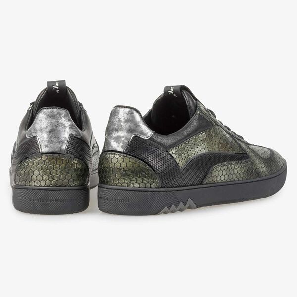 Groene metallic leren sneaker met print