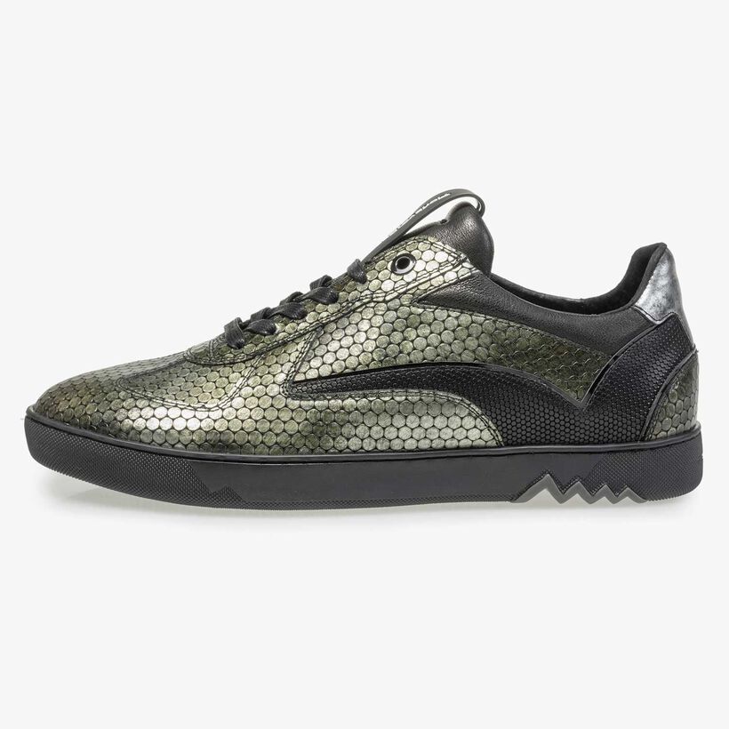 Groene metallic leren sneaker met print