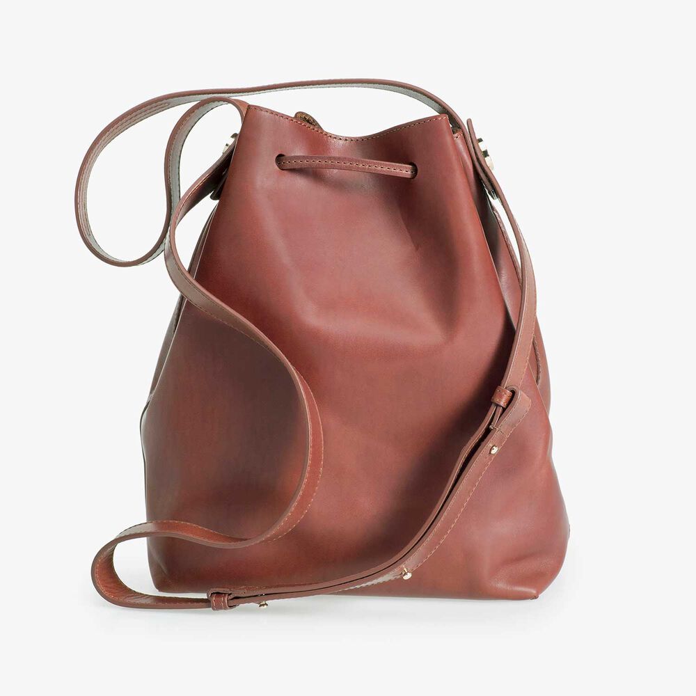 Bruine leren bucket bag