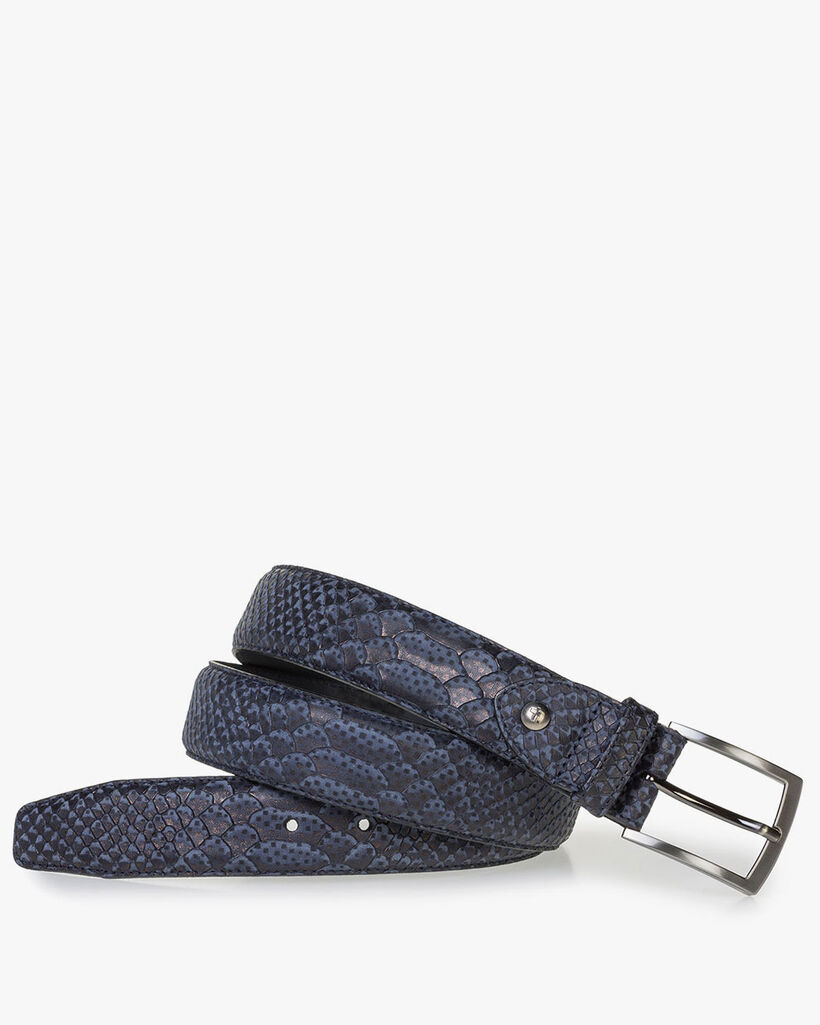 Donkerblauwe riem met snakeprint