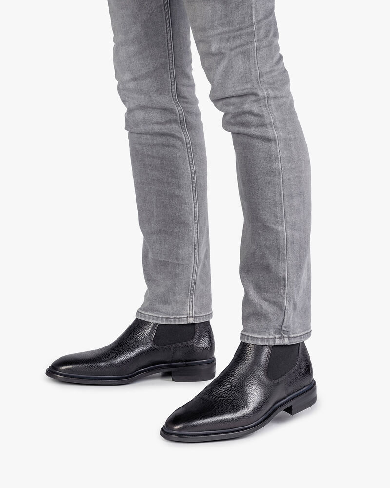 Black calf leather Chelsea boot with print
