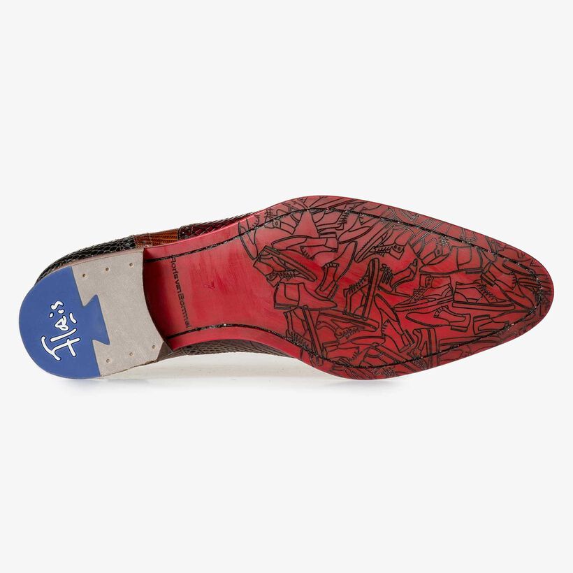 Veterschoen geprint leer cognac