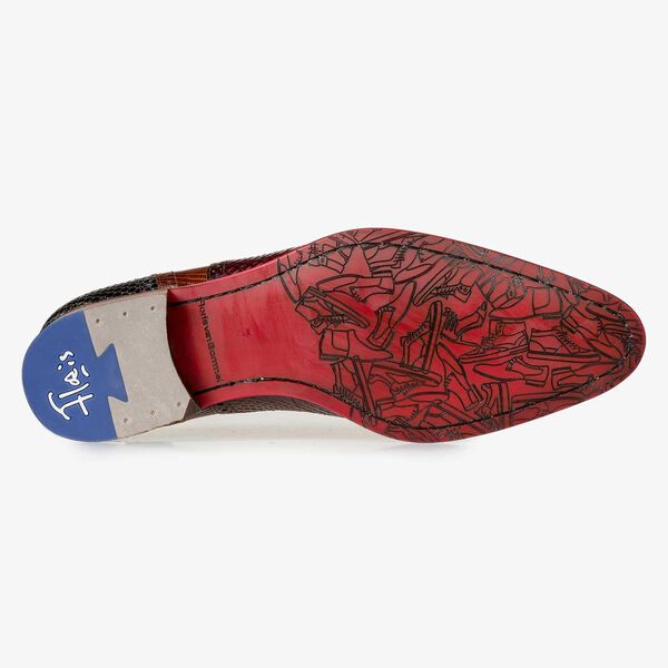 Veterschoen geprint leer cognac