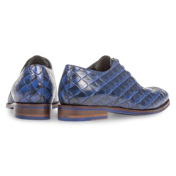 Premium blauwe leren veterschoen met print
