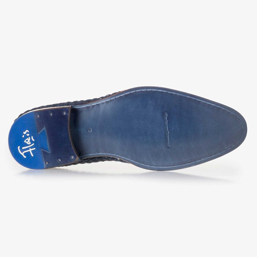 Dark blue braided suede leather loafer