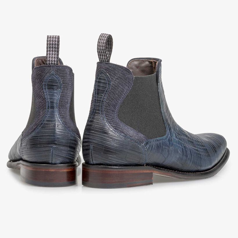 Dark blue leather Chelsea boot with print