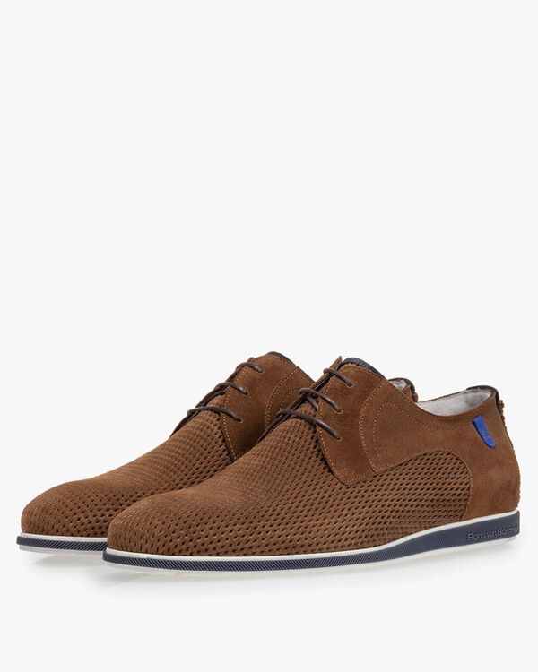 Lace shoe cognac suede leather