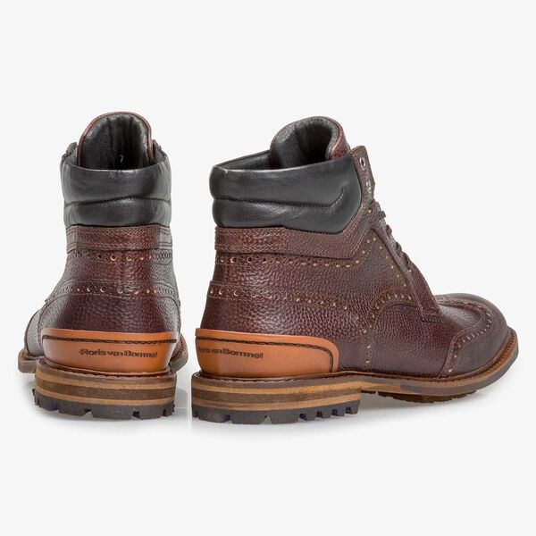 Donkerbruine leren veterboot met print