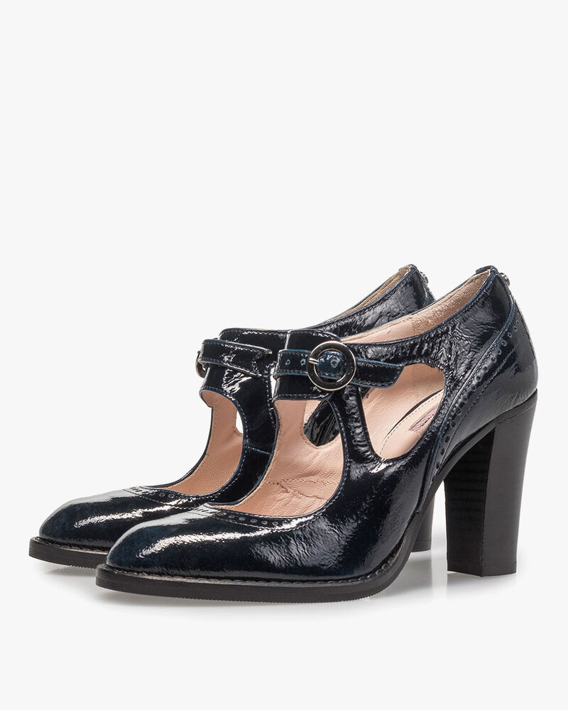 Blue patent leather pumps