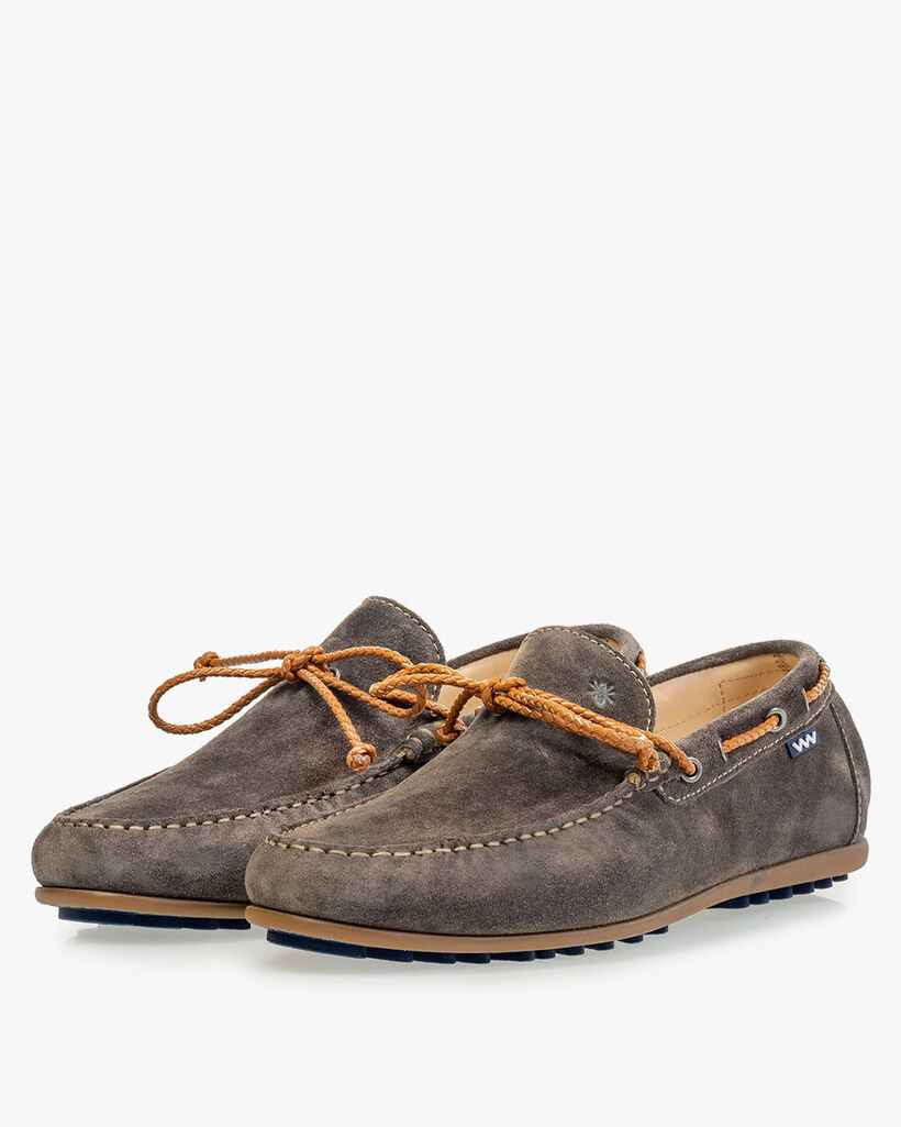 Mocassin su&egrave;de donkergrijs