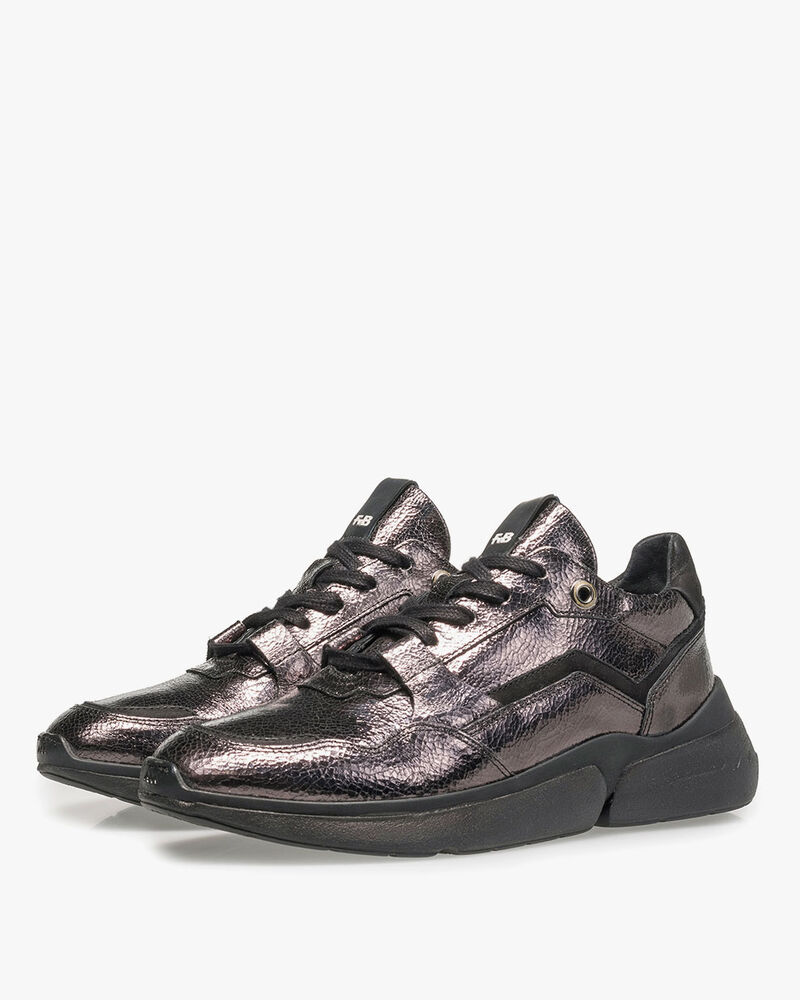 Donkergrijze leren sneaker met metallicprint