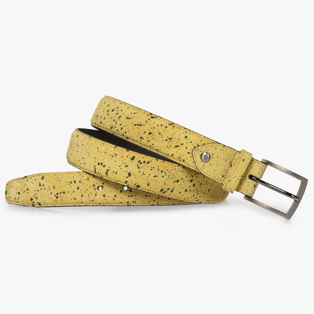 Gele su&egrave;de riem met zwarte print