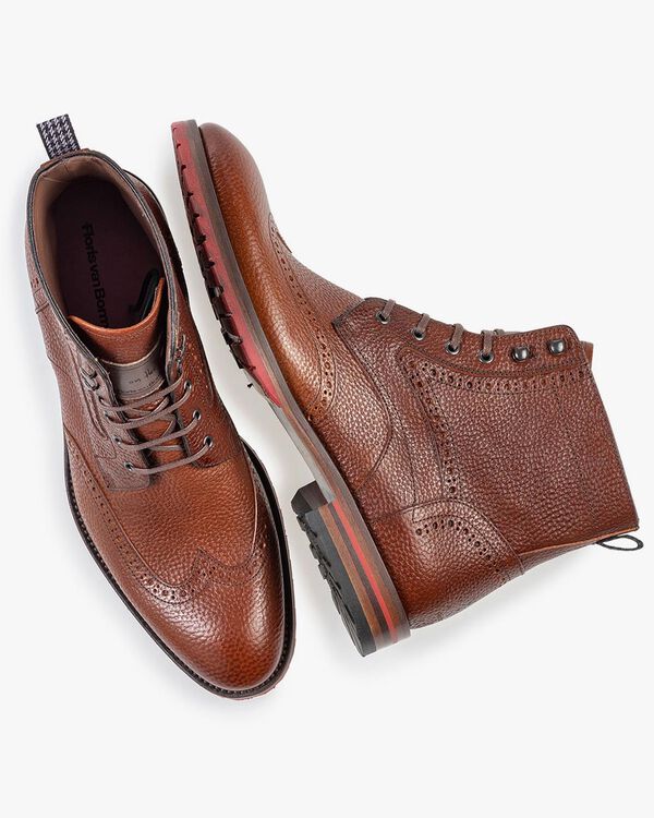 Leren brogue veterboot cognac