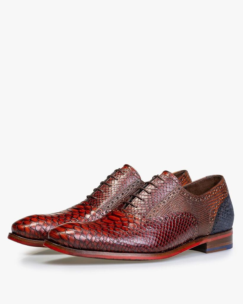 Veterschoen geprint leer cognac