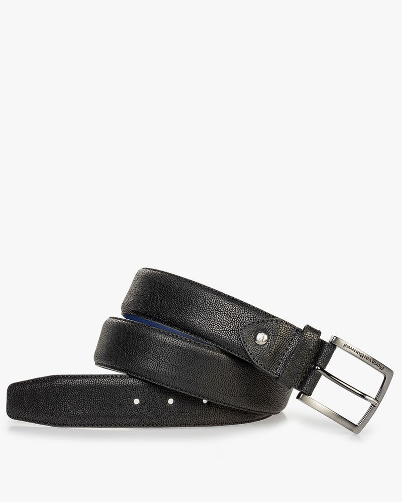 Black leather belt with print