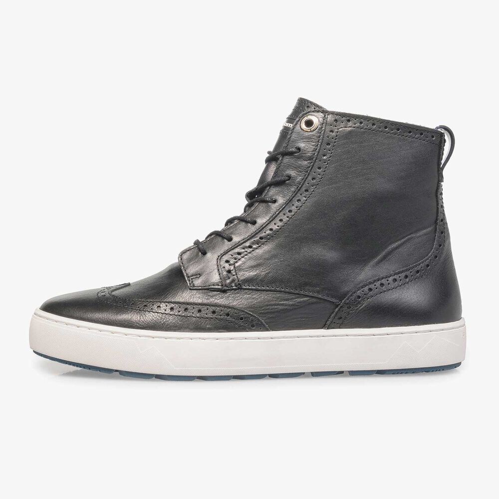 Zwarte halfhoge nappaleren sneaker