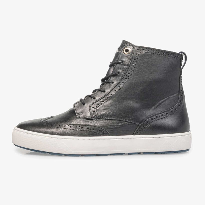Zwarte halfhoge nappaleren sneaker