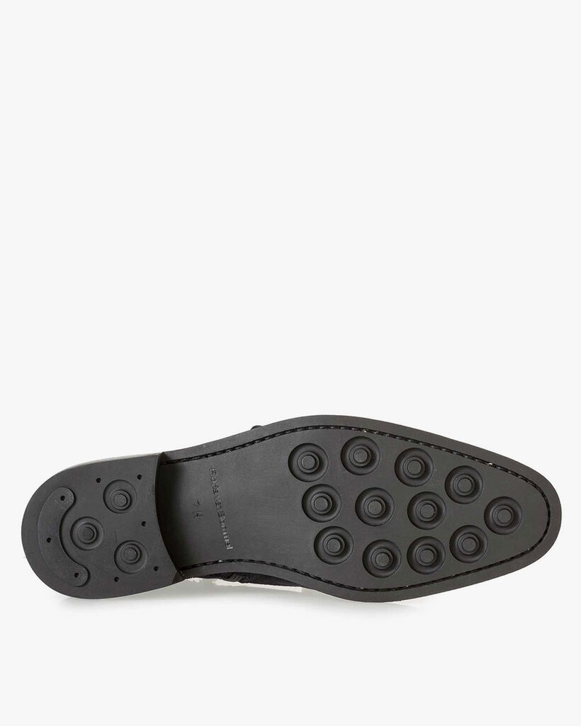 Dark blue calf leather monk strap