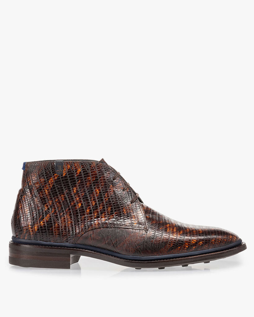 Veterboot lizardprint cognac