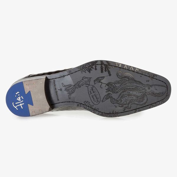 Premium grijze lakleren veterschoen met print