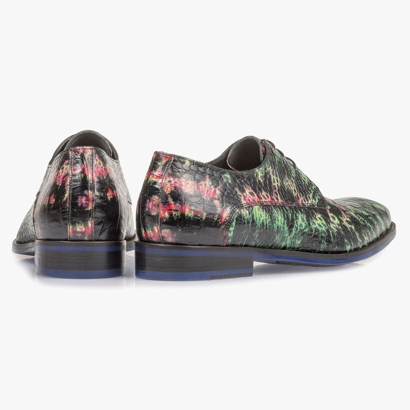 Premium leren veterschoen groen/roze