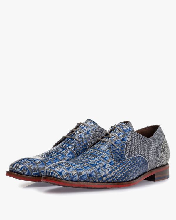 Veterschoen geprint leer blauw
