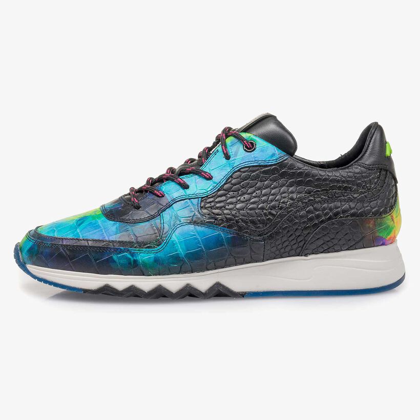 Multi-coloured croco print calf leather sneaker