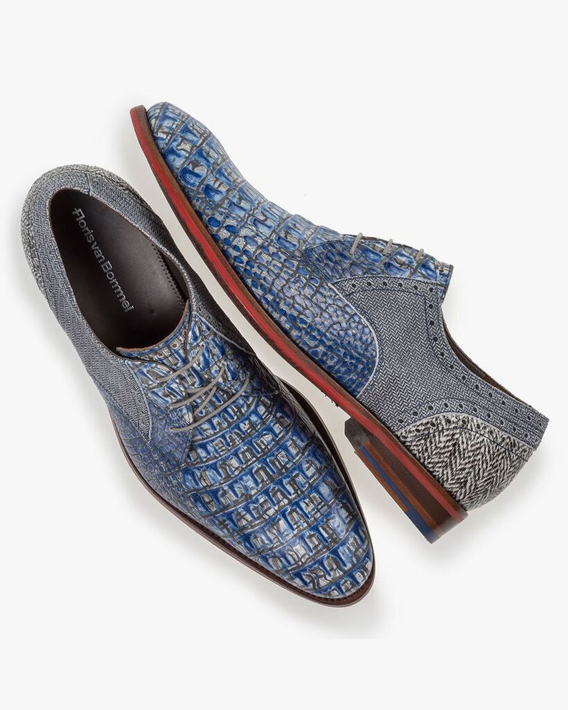 Veterschoen geprint leer blauw