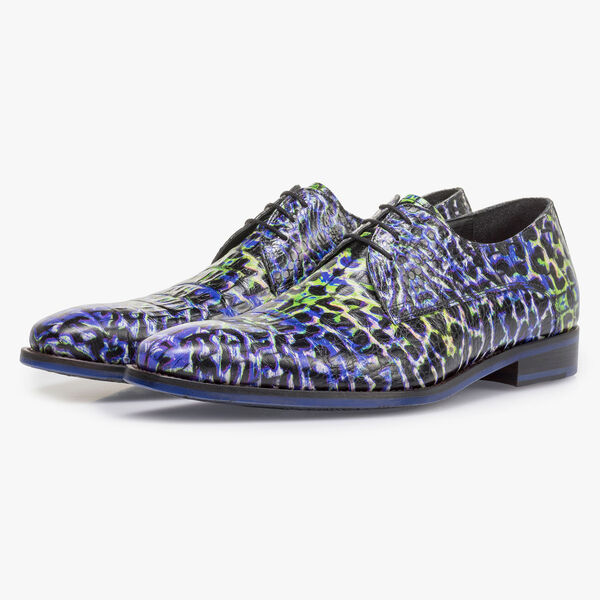 Premium blauwe veterschoen met crocoprint