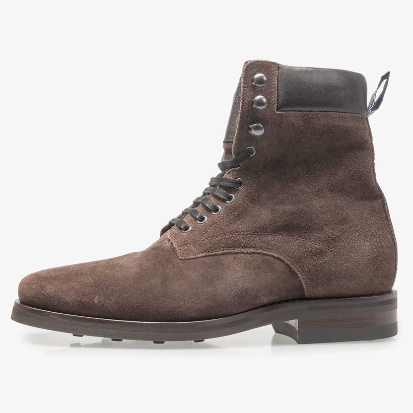 Dark brown suede lace boot