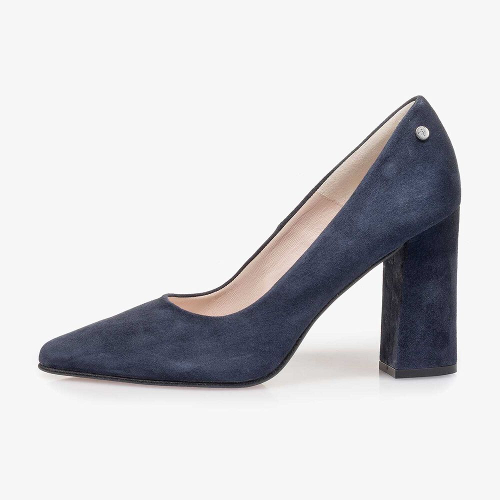 Donkerblauwe su&egrave;de pump