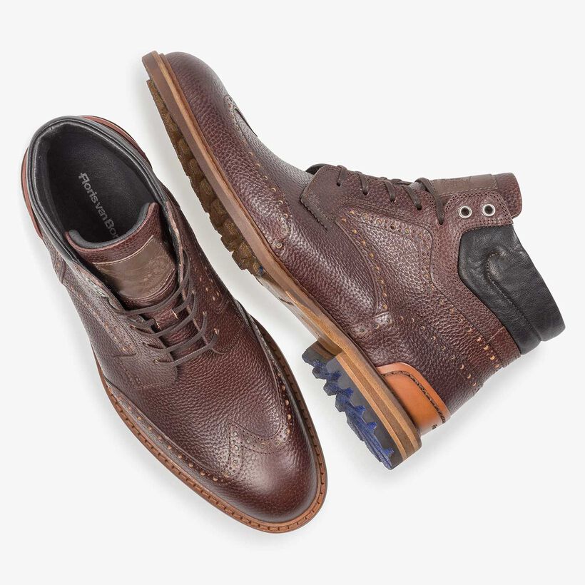 Donkerbruine leren veterboot met print