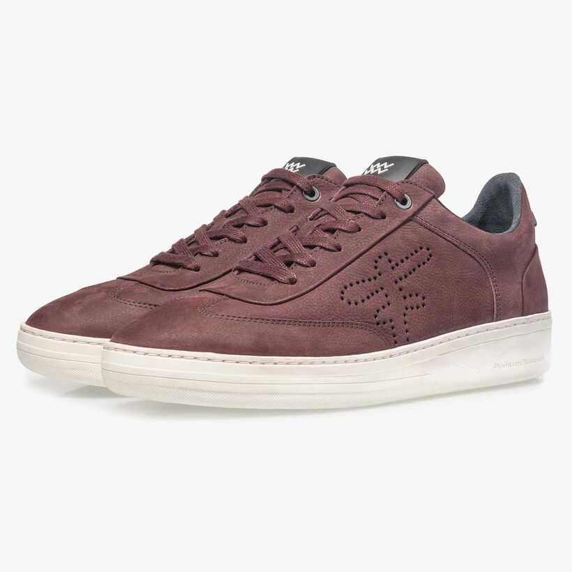 Red printed nubuck leather sneaker