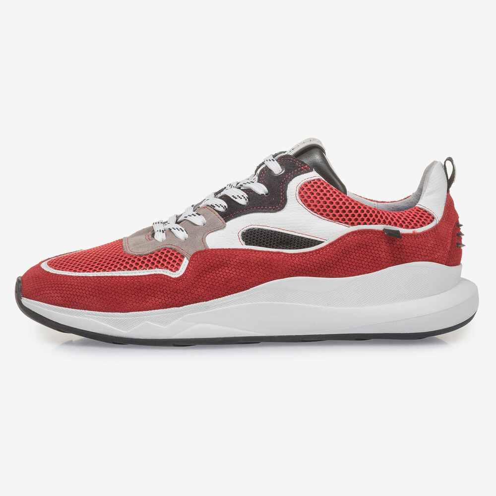 Multi-colour red and white suede leather