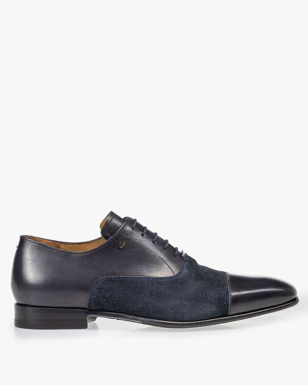 Veterschoen kalfsleer blauw
